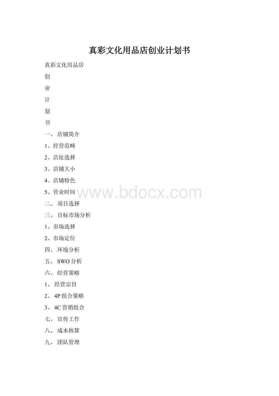 真彩文化用品店创业计划书.docx_第1页