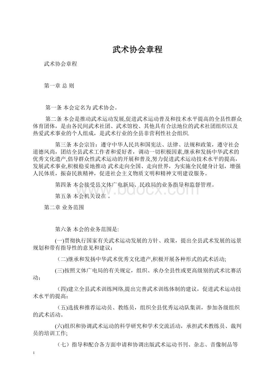 武术协会章程Word文档格式.docx