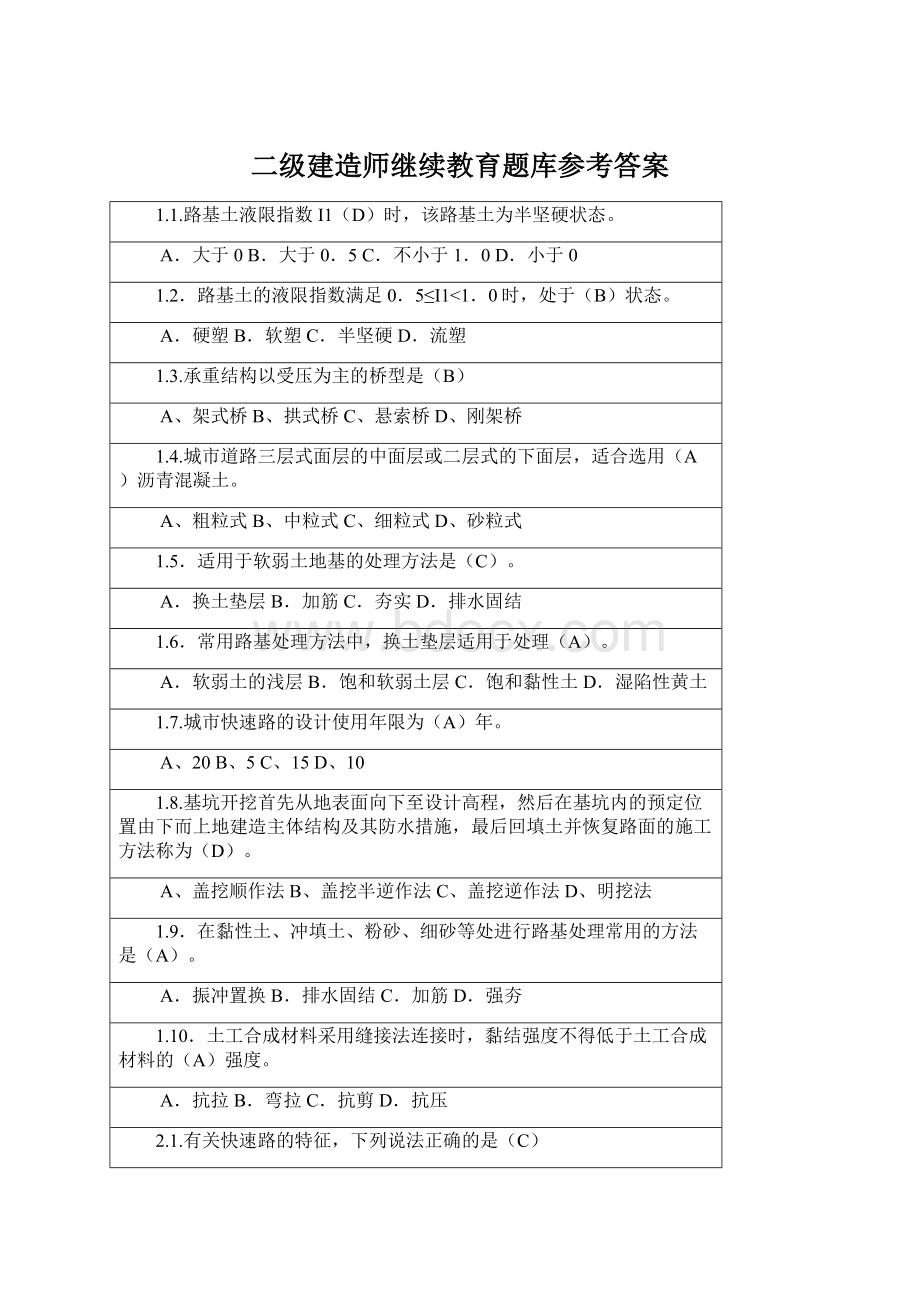 二级建造师继续教育题库参考答案Word文档格式.docx_第1页