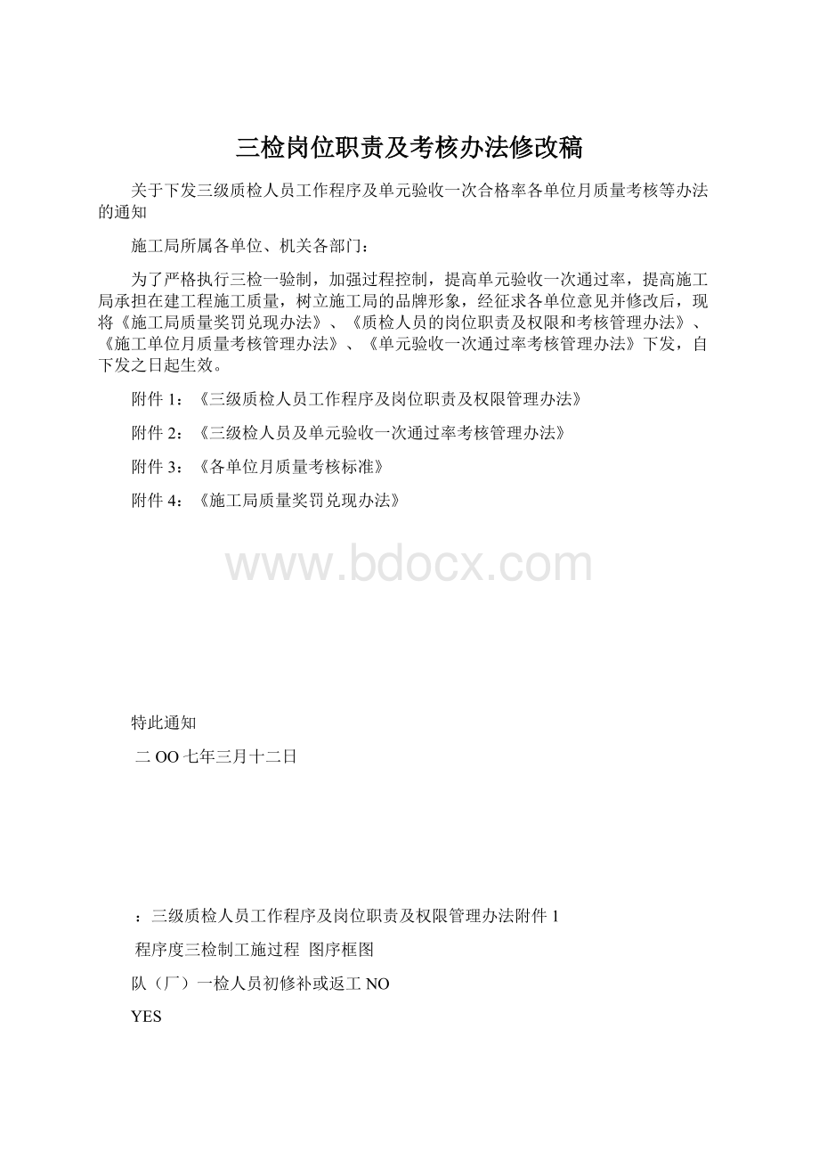 三检岗位职责及考核办法修改稿Word文档下载推荐.docx