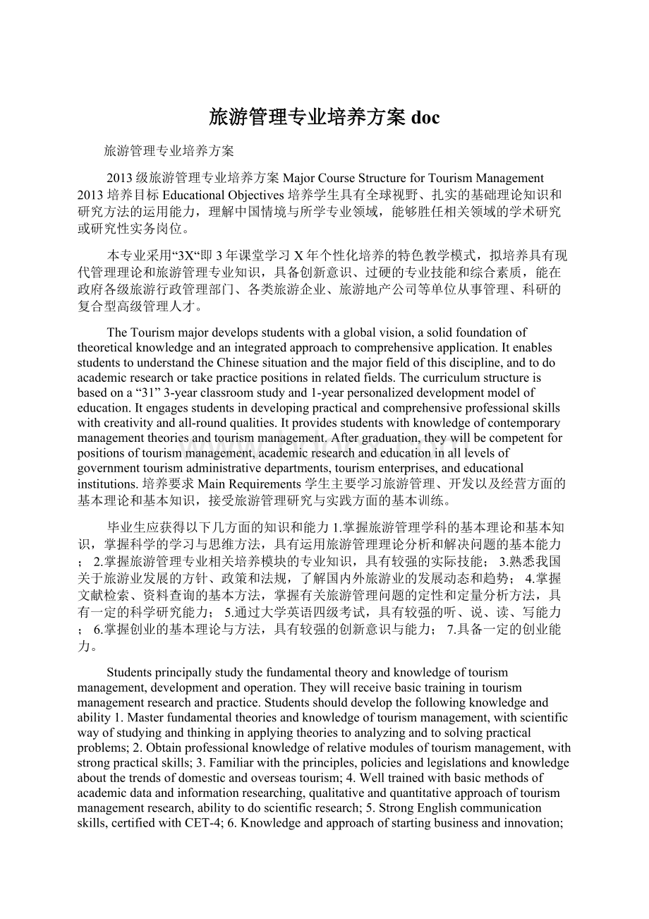 旅游管理专业培养方案doc.docx_第1页