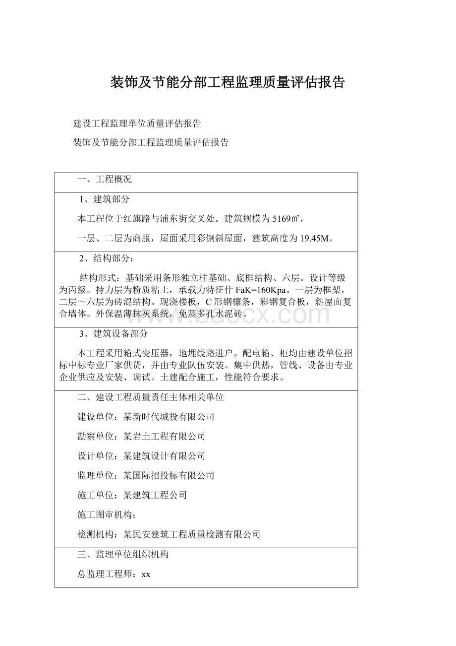 装饰及节能分部工程监理质量评估报告.docx