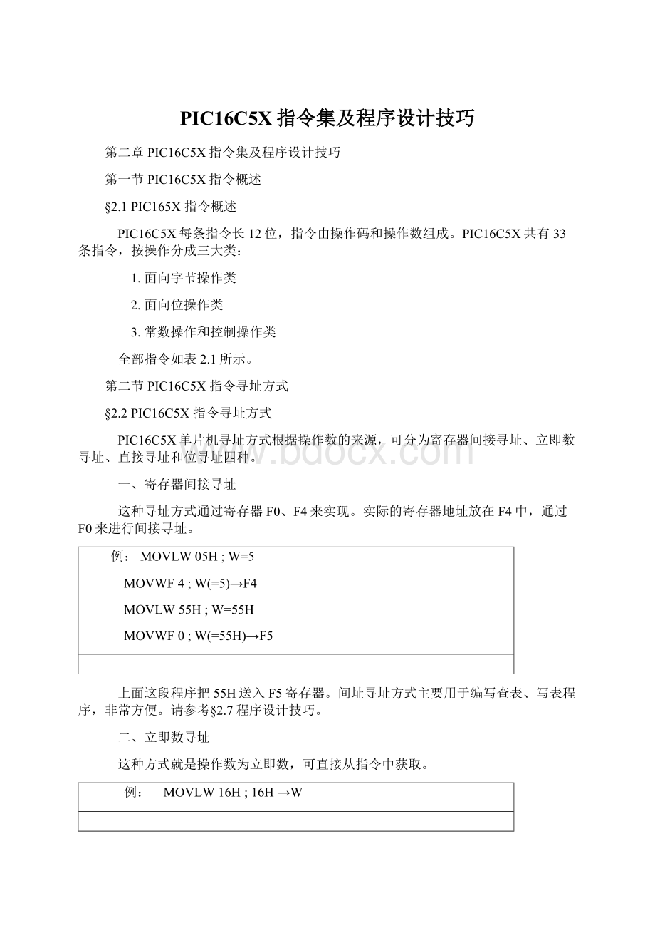 PIC16C5X指令集及程序设计技巧.docx