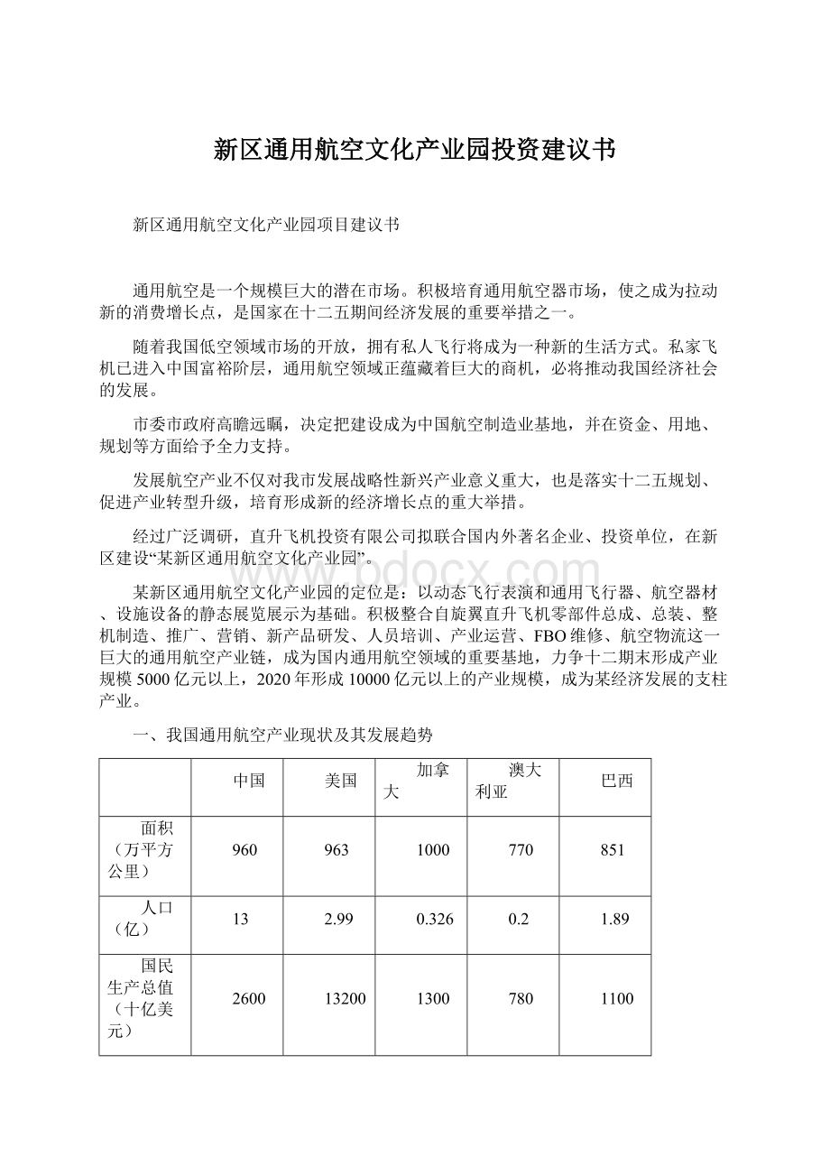 新区通用航空文化产业园投资建议书文档格式.docx