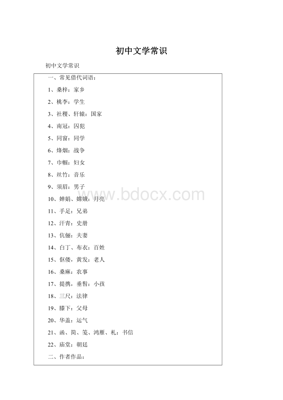 初中文学常识Word格式文档下载.docx