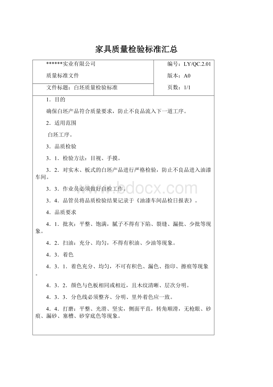 家具质量检验标准汇总Word文档下载推荐.docx