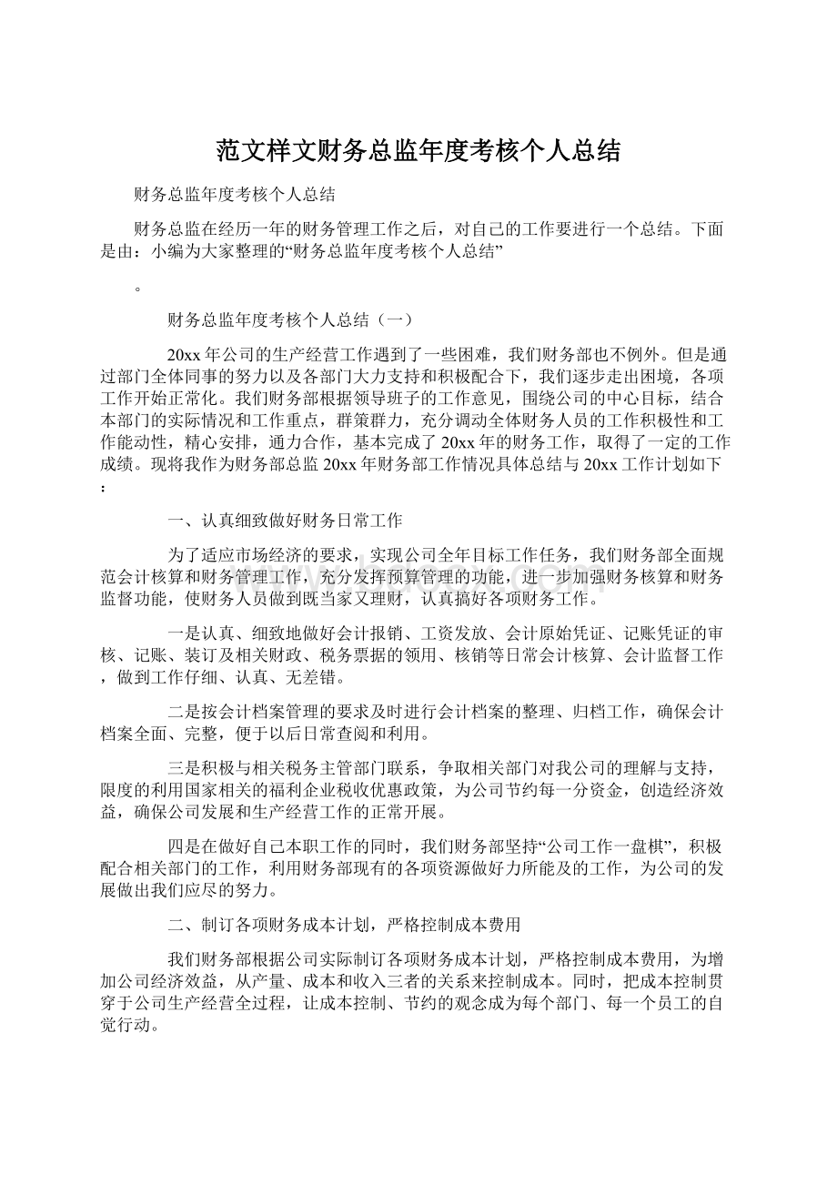 范文样文财务总监年度考核个人总结Word文档格式.docx