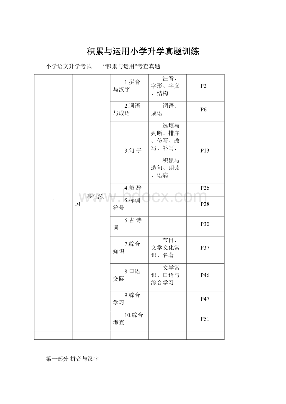 积累与运用小学升学真题训练.docx_第1页