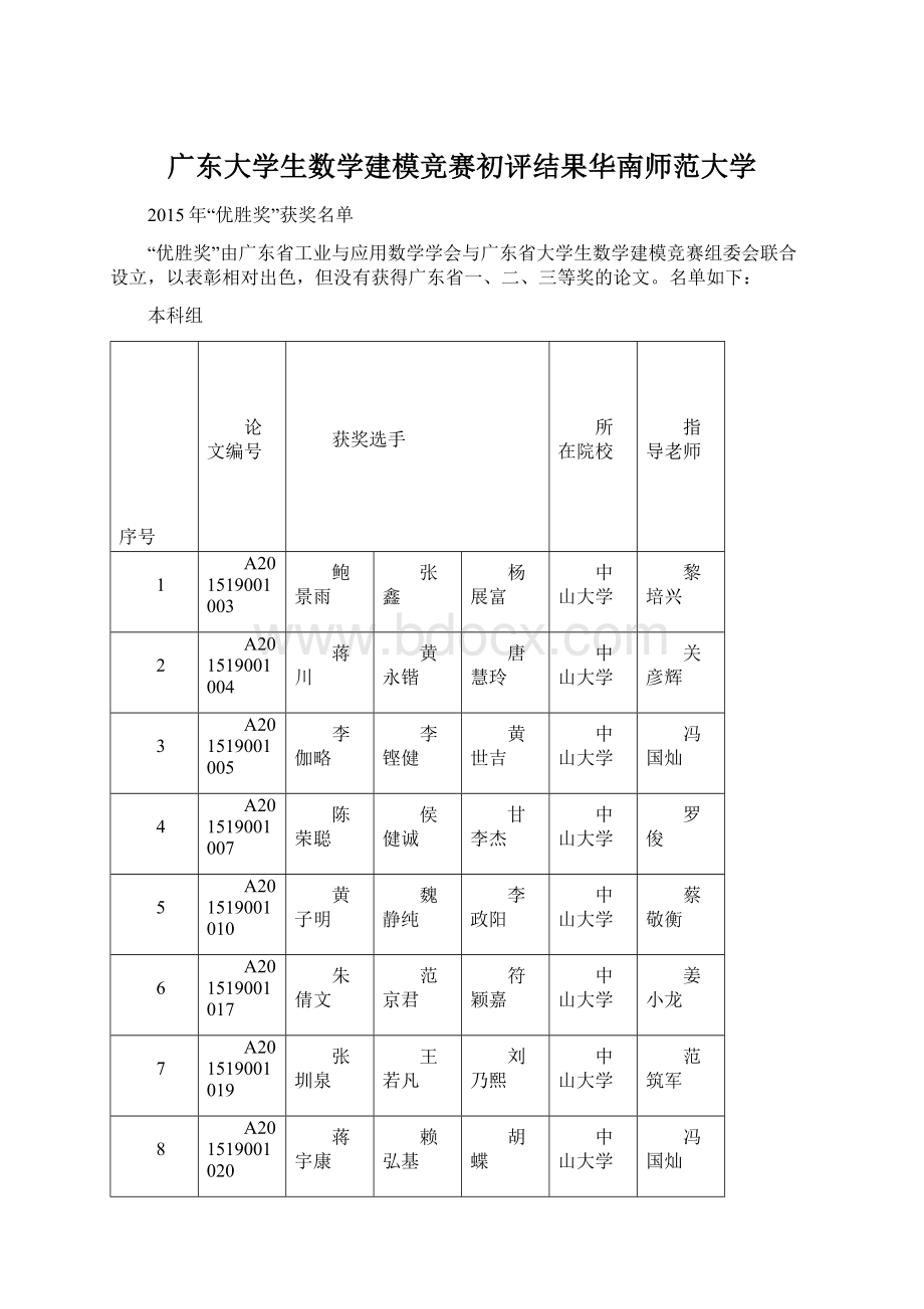 广东大学生数学建模竞赛初评结果华南师范大学.docx_第1页