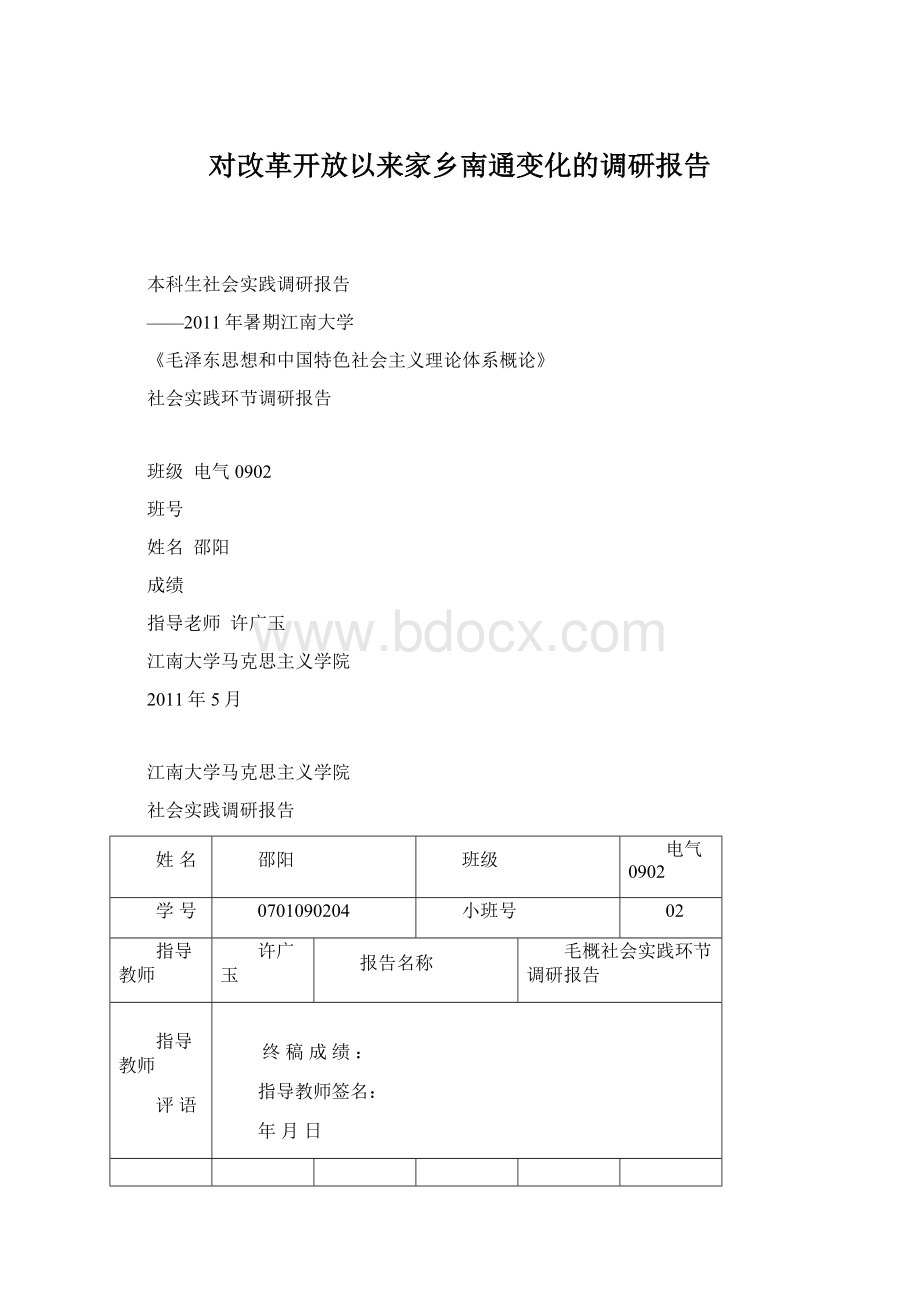 对改革开放以来家乡南通变化的调研报告Word文档格式.docx