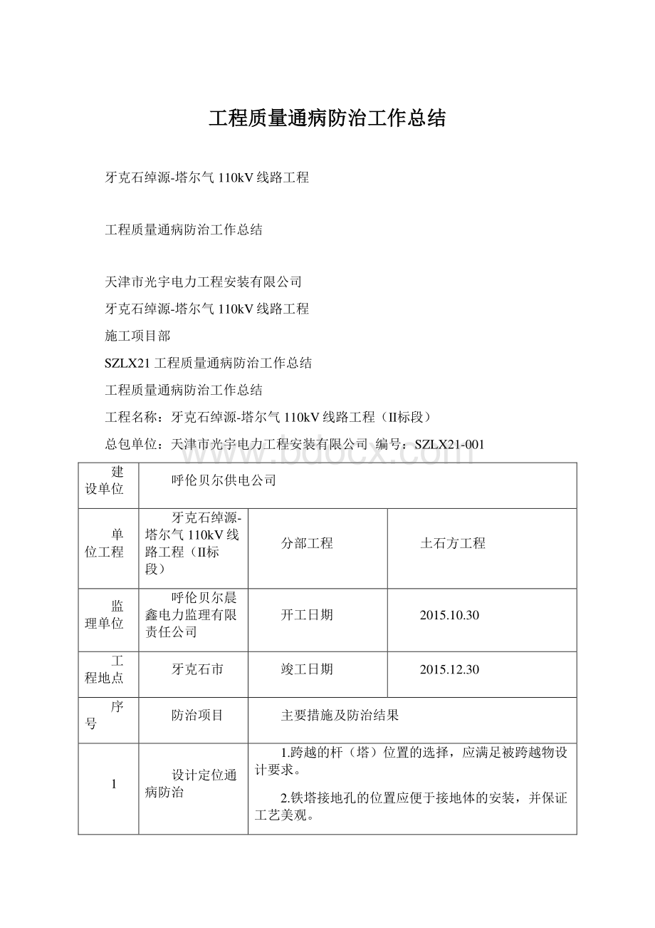 工程质量通病防治工作总结.docx_第1页