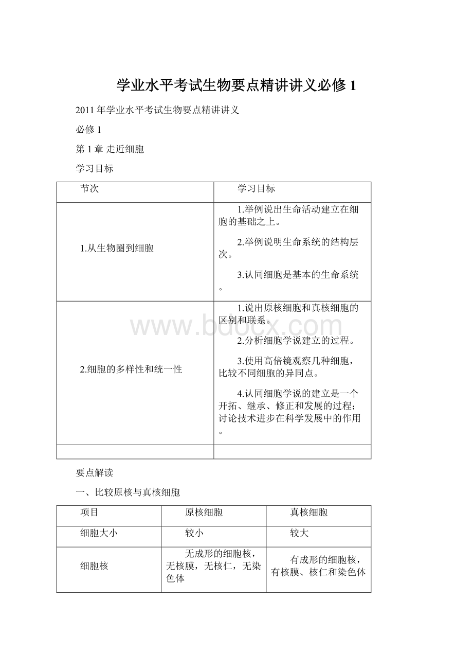 学业水平考试生物要点精讲讲义必修1文档格式.docx_第1页