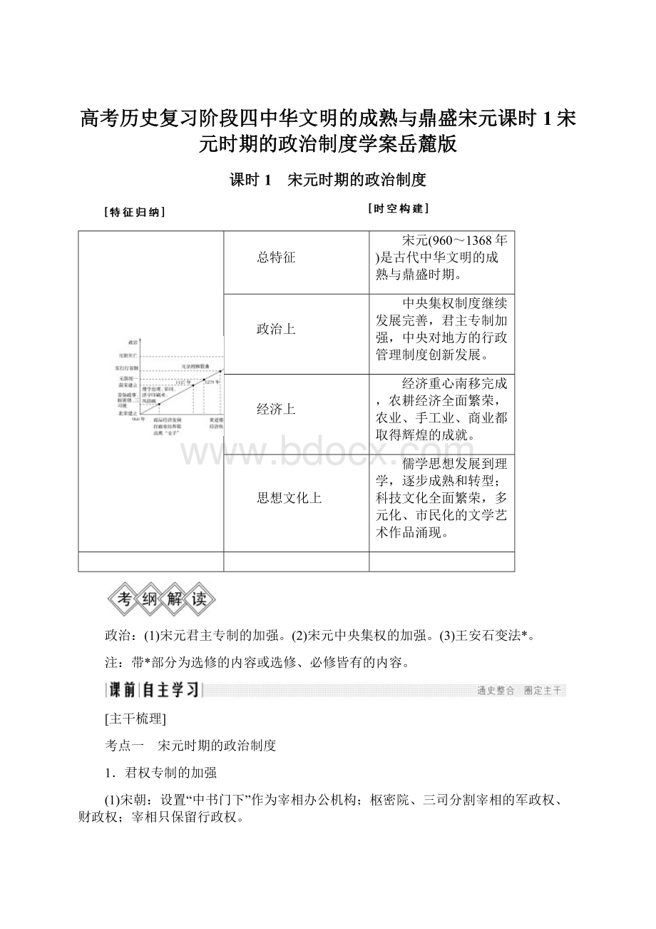 高考历史复习阶段四中华文明的成熟与鼎盛宋元课时1宋元时期的政治制度学案岳麓版.docx_第1页