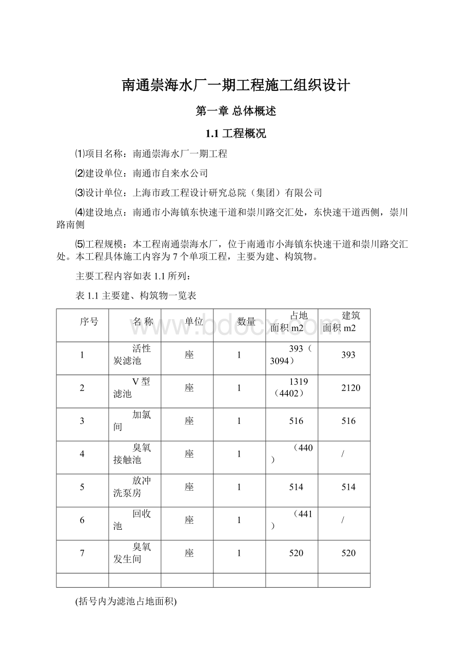 南通崇海水厂一期工程施工组织设计.docx