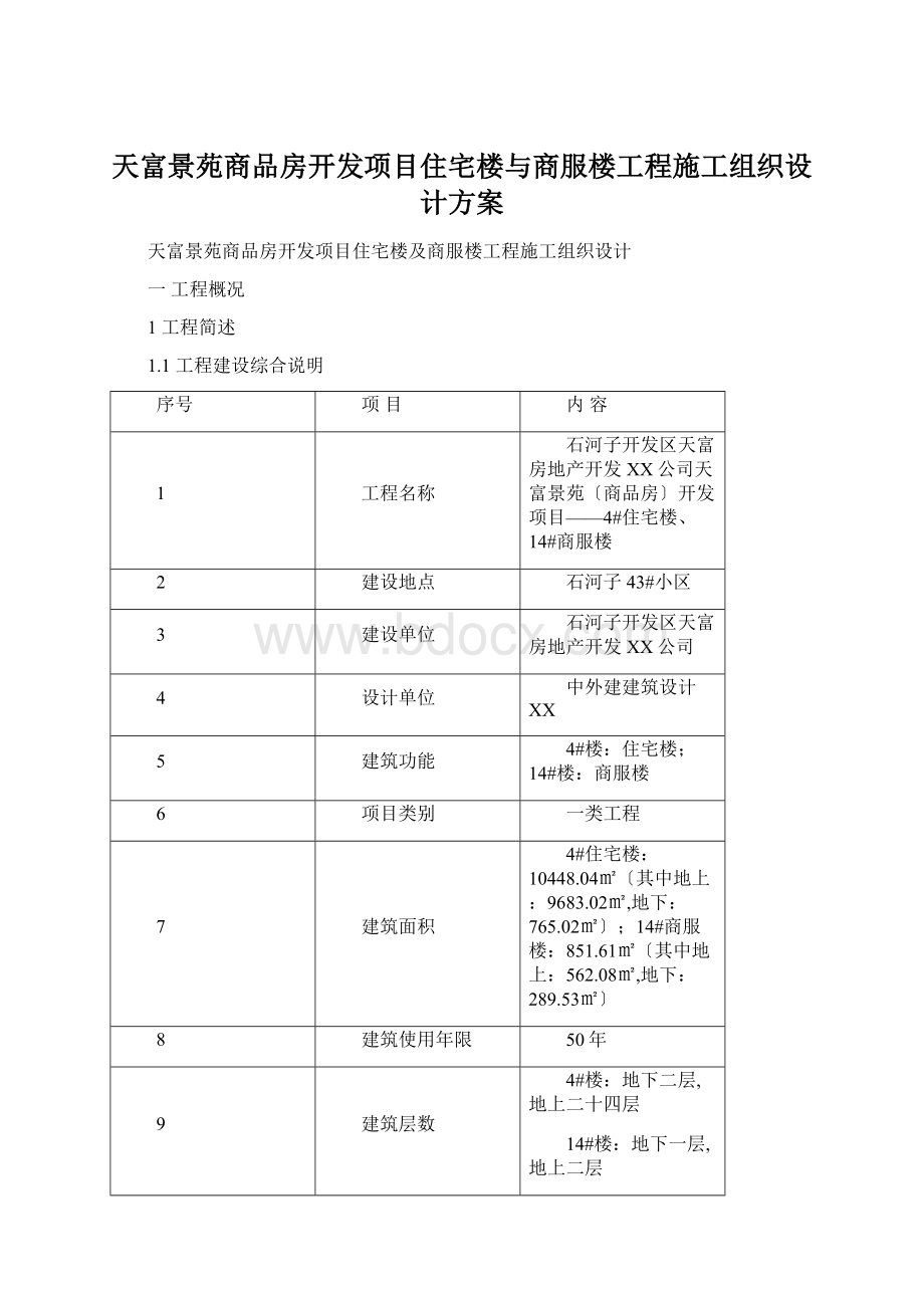 天富景苑商品房开发项目住宅楼与商服楼工程施工组织设计方案.docx