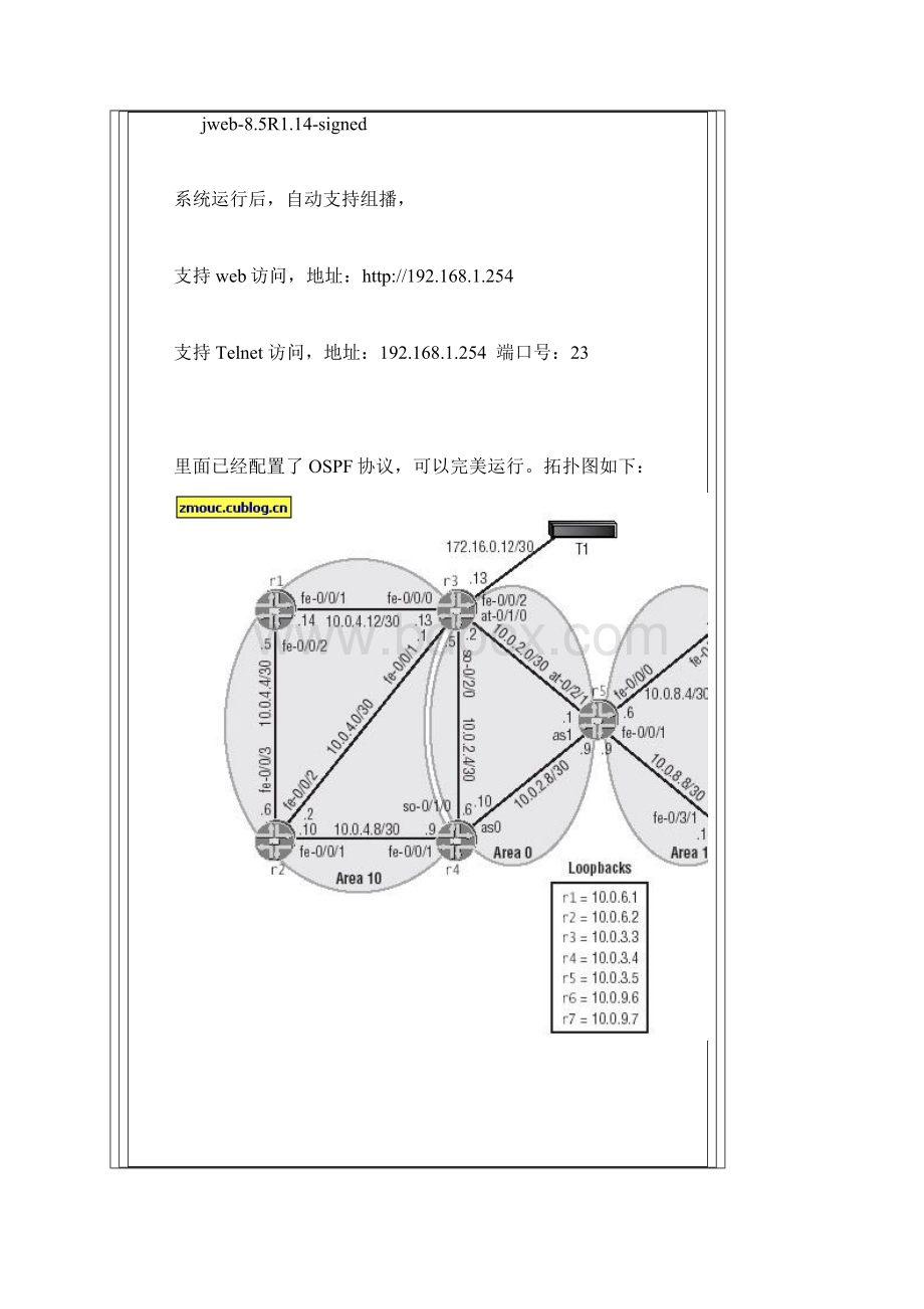 JUNOS85+JWEB85虚拟机117M组播固化VLAN逻辑路由器Word文件下载.docx_第3页