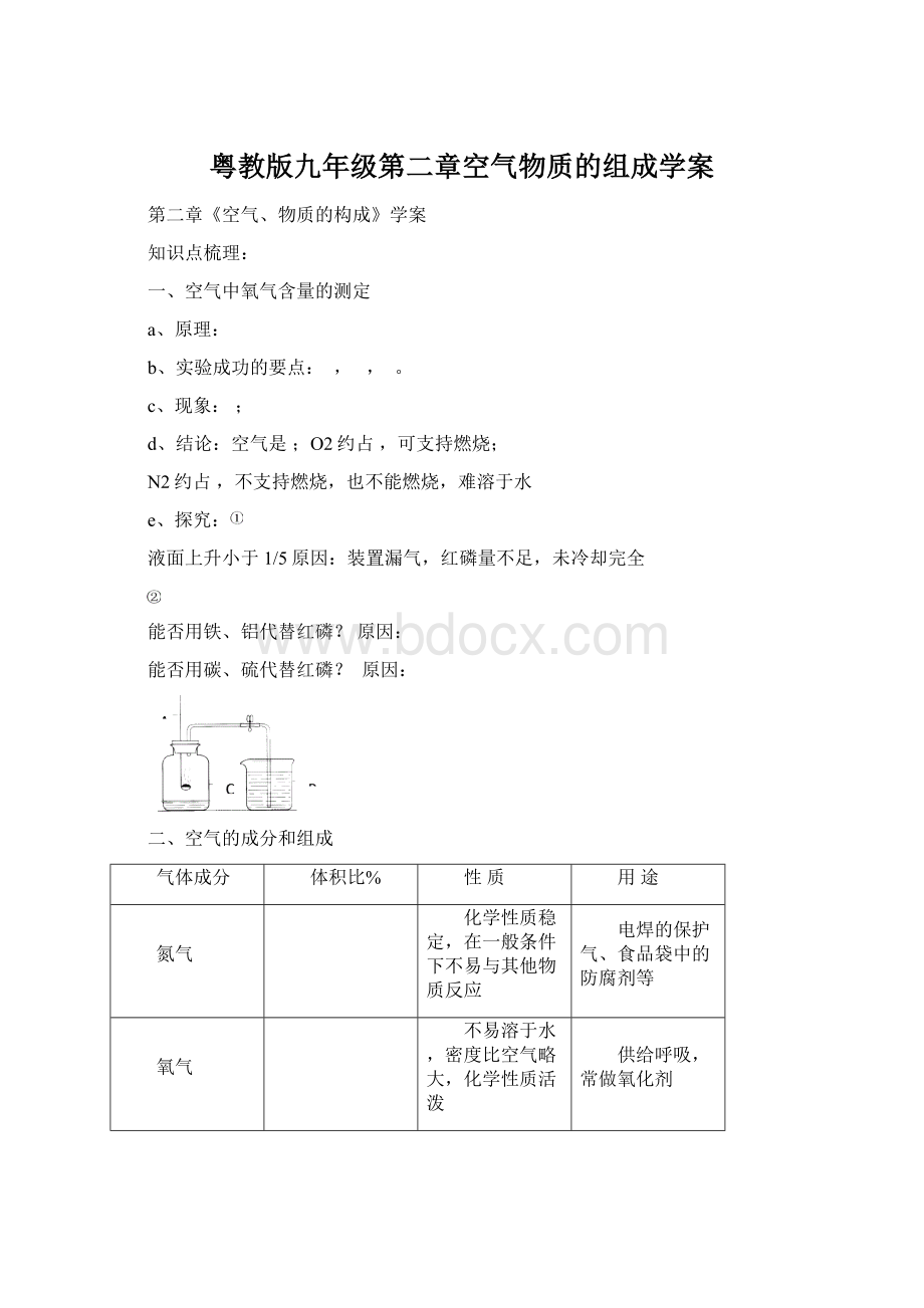 粤教版九年级第二章空气物质的组成学案.docx_第1页