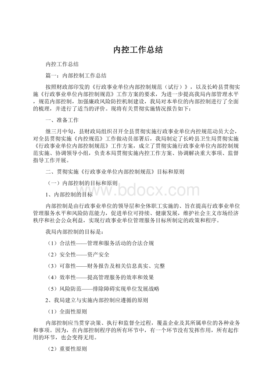 内控工作总结Word文档格式.docx