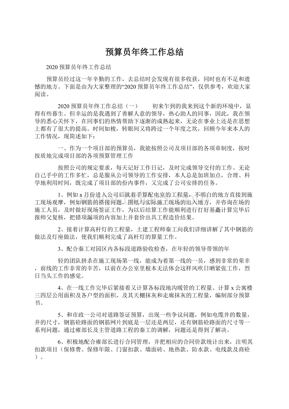 预算员年终工作总结文档格式.docx