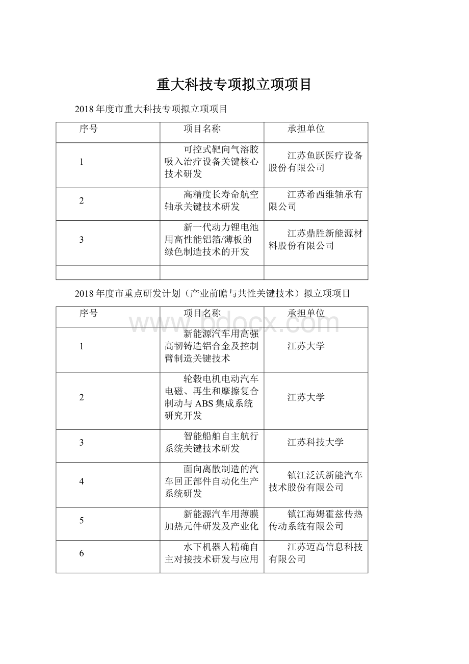 重大科技专项拟立项项目Word格式.docx