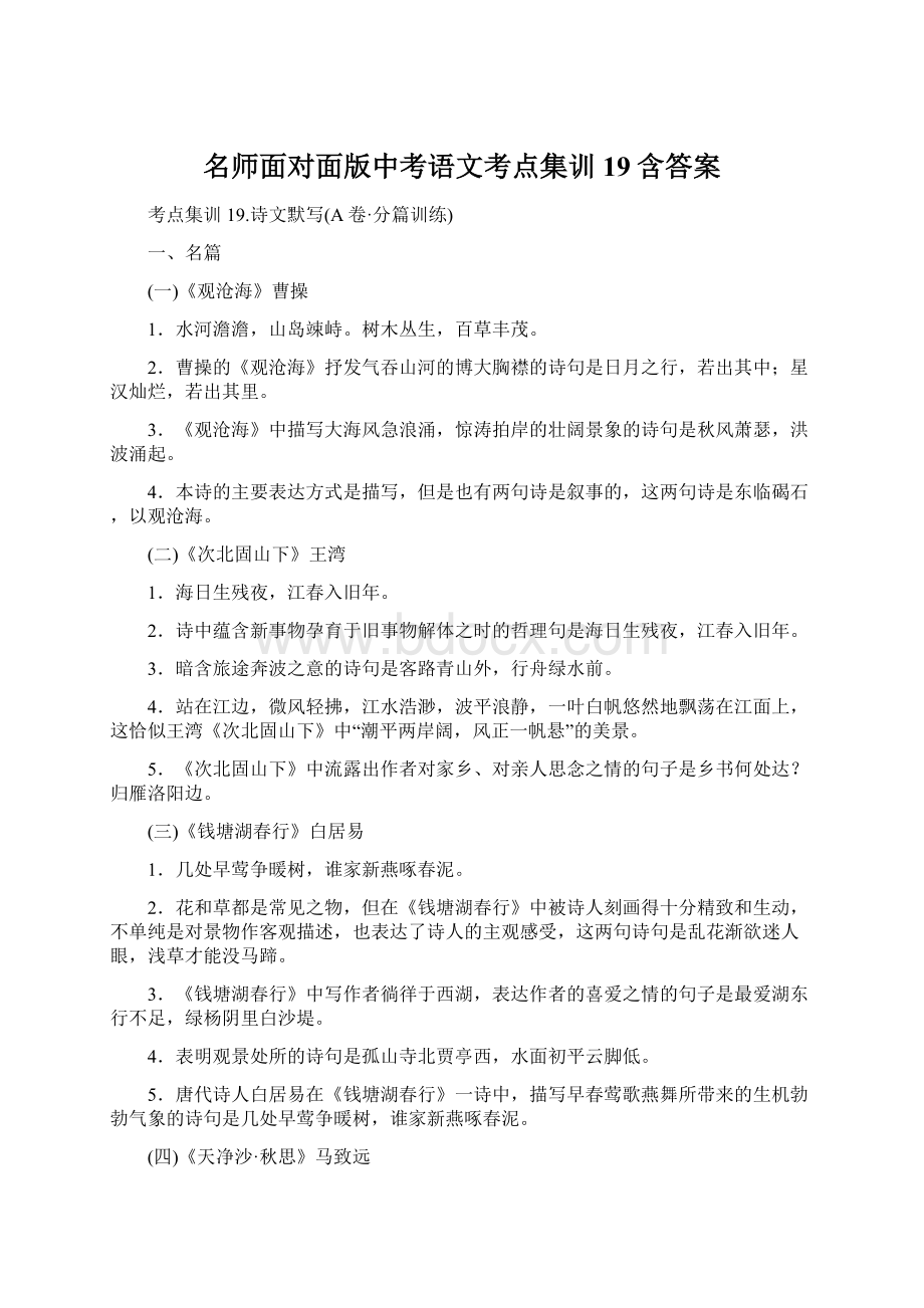 名师面对面版中考语文考点集训19含答案.docx