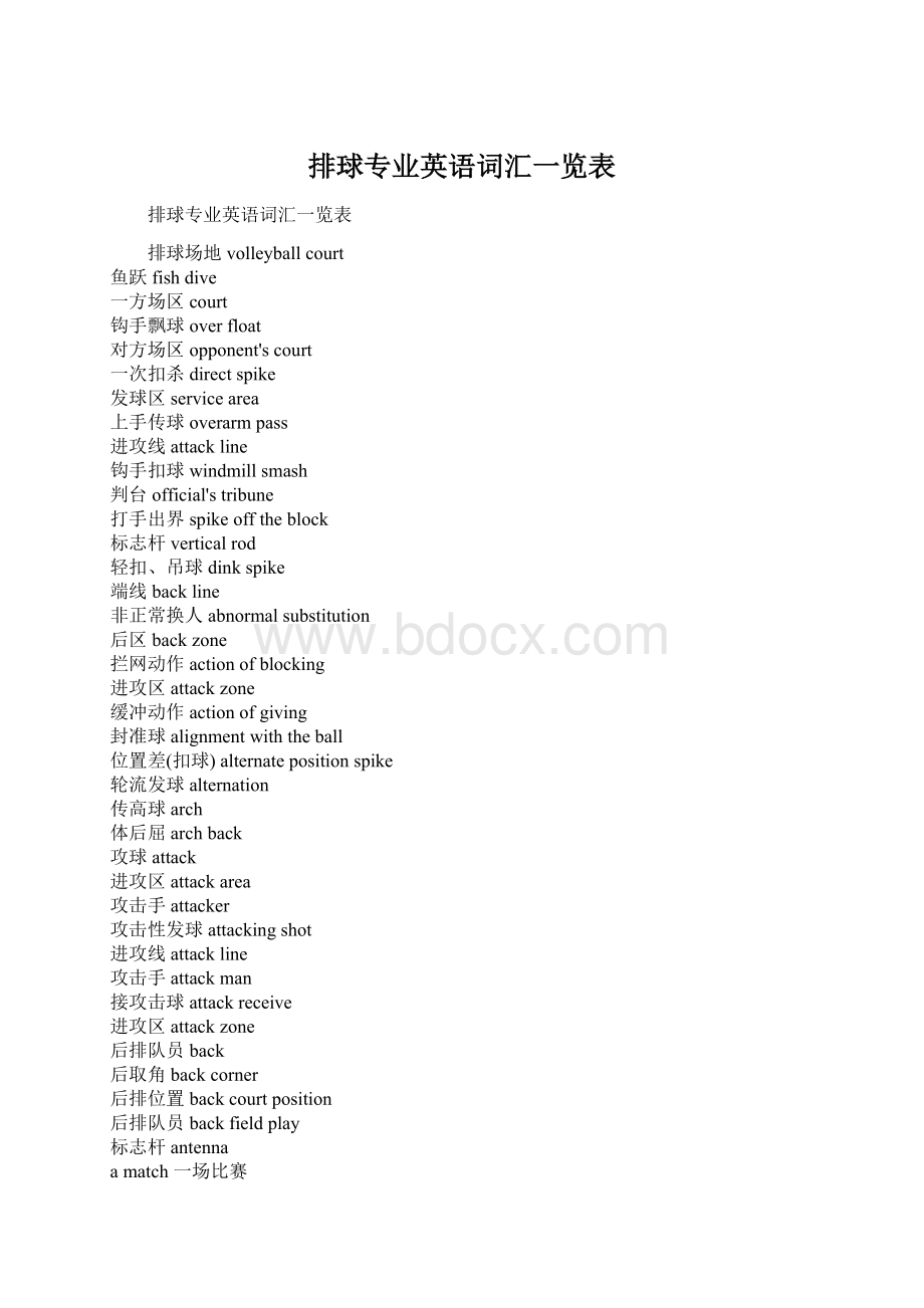 排球专业英语词汇一览表Word格式文档下载.docx