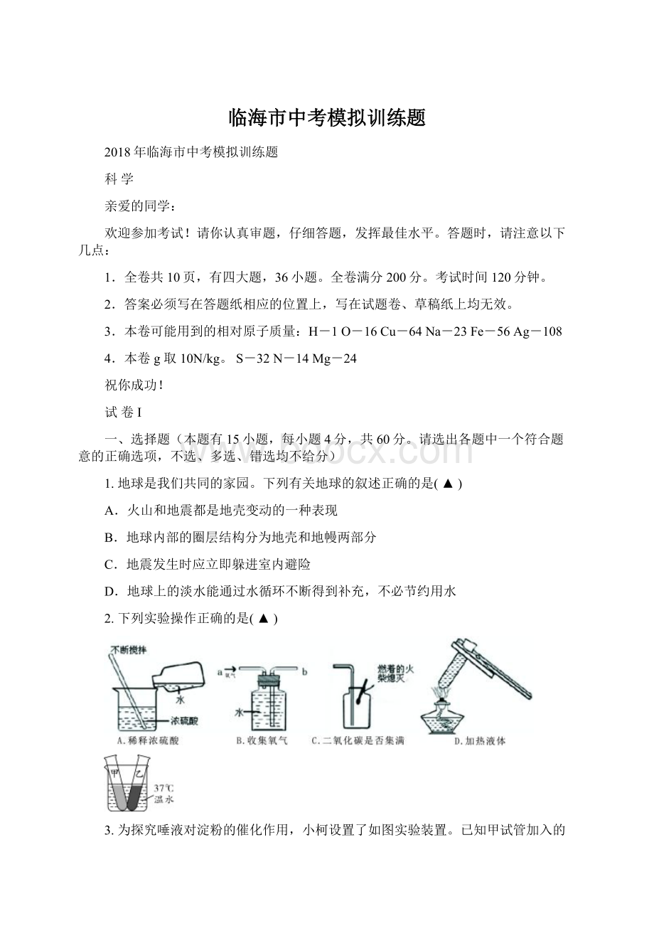 临海市中考模拟训练题.docx