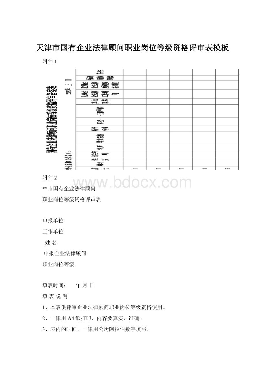 天津市国有企业法律顾问职业岗位等级资格评审表模板Word下载.docx