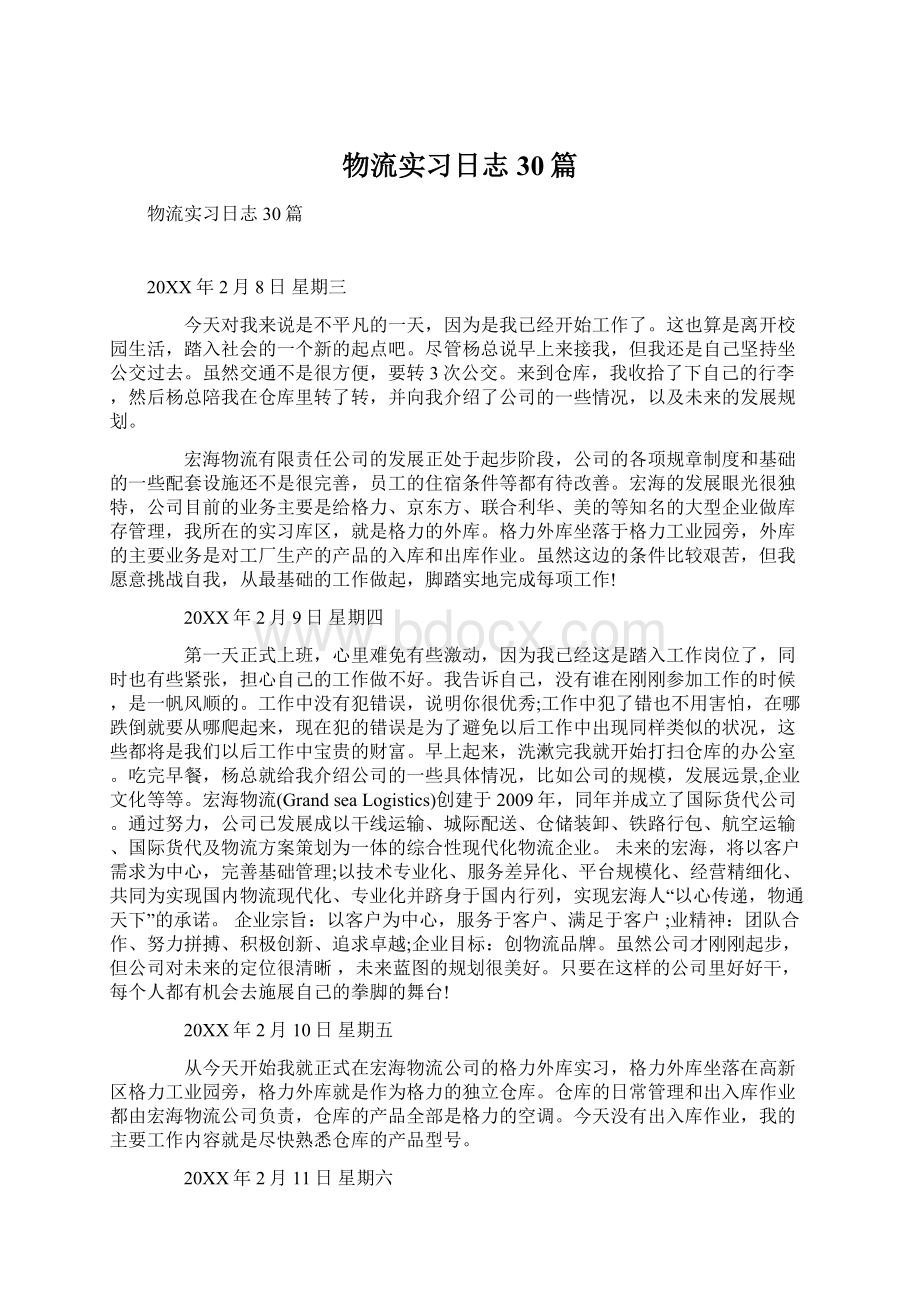 物流实习日志30篇.docx