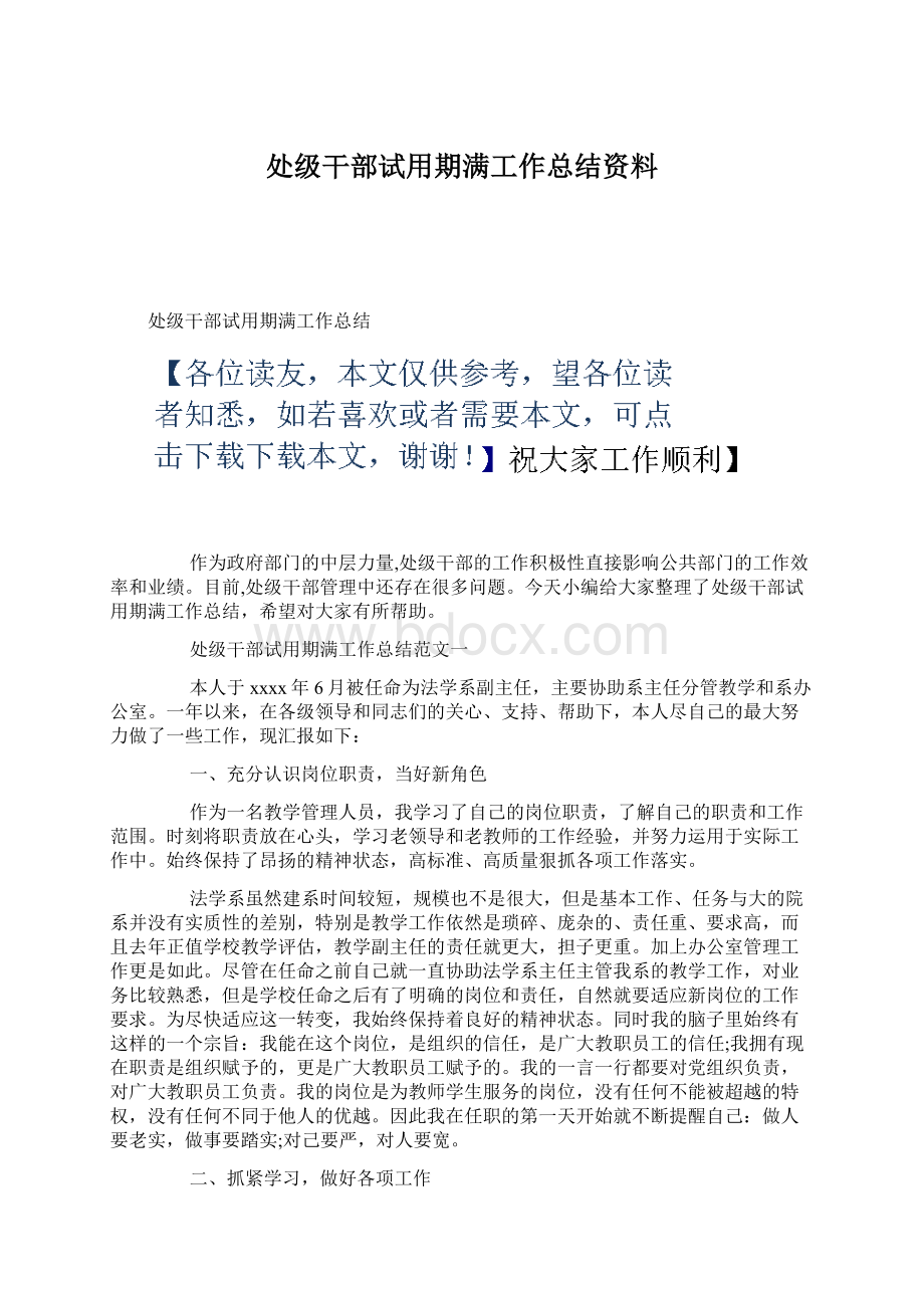 处级干部试用期满工作总结资料.docx