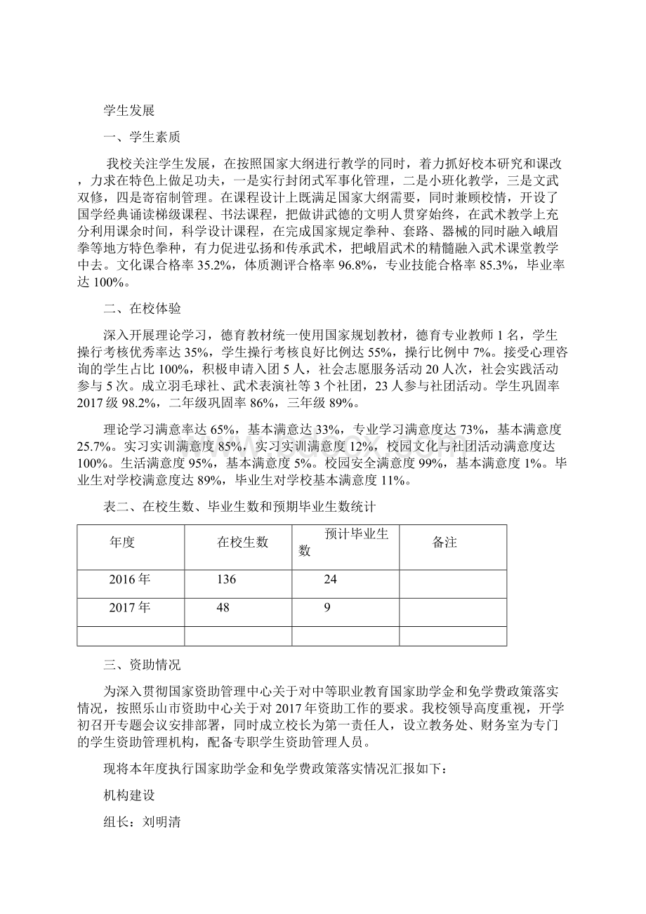 峨眉山文武学校中职年度质量报告模板Word下载.docx_第3页