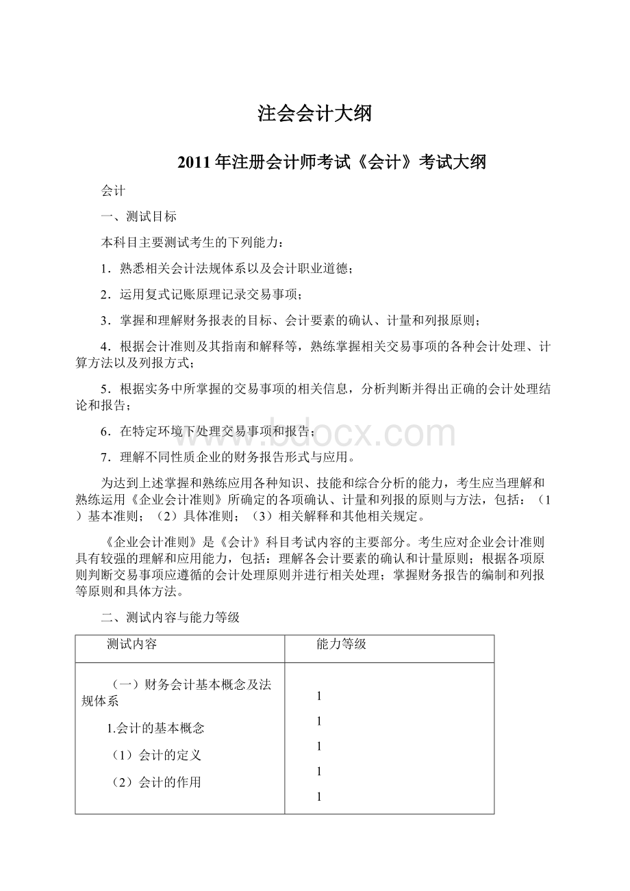 注会会计大纲Word格式文档下载.docx_第1页