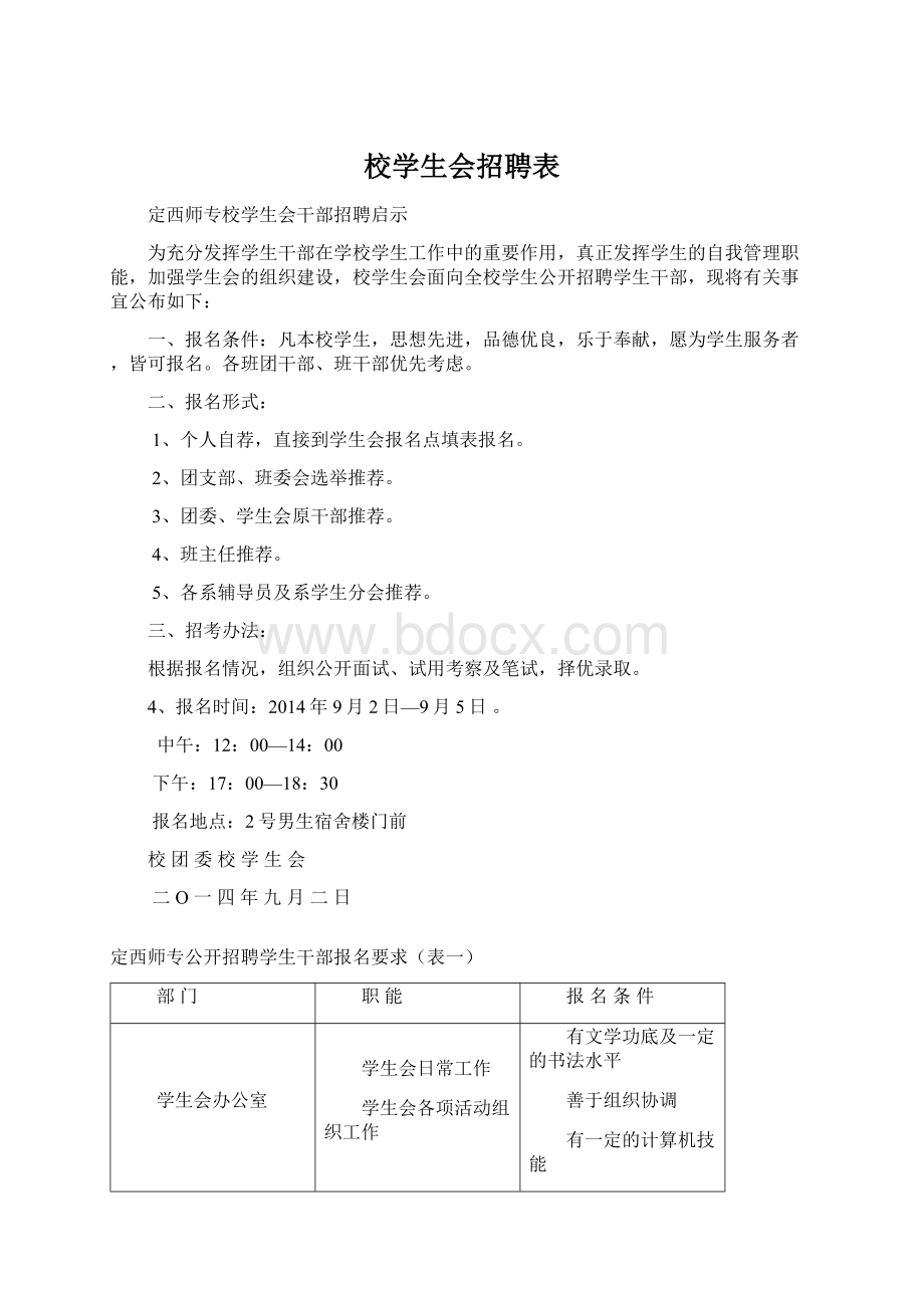 校学生会招聘表Word文件下载.docx