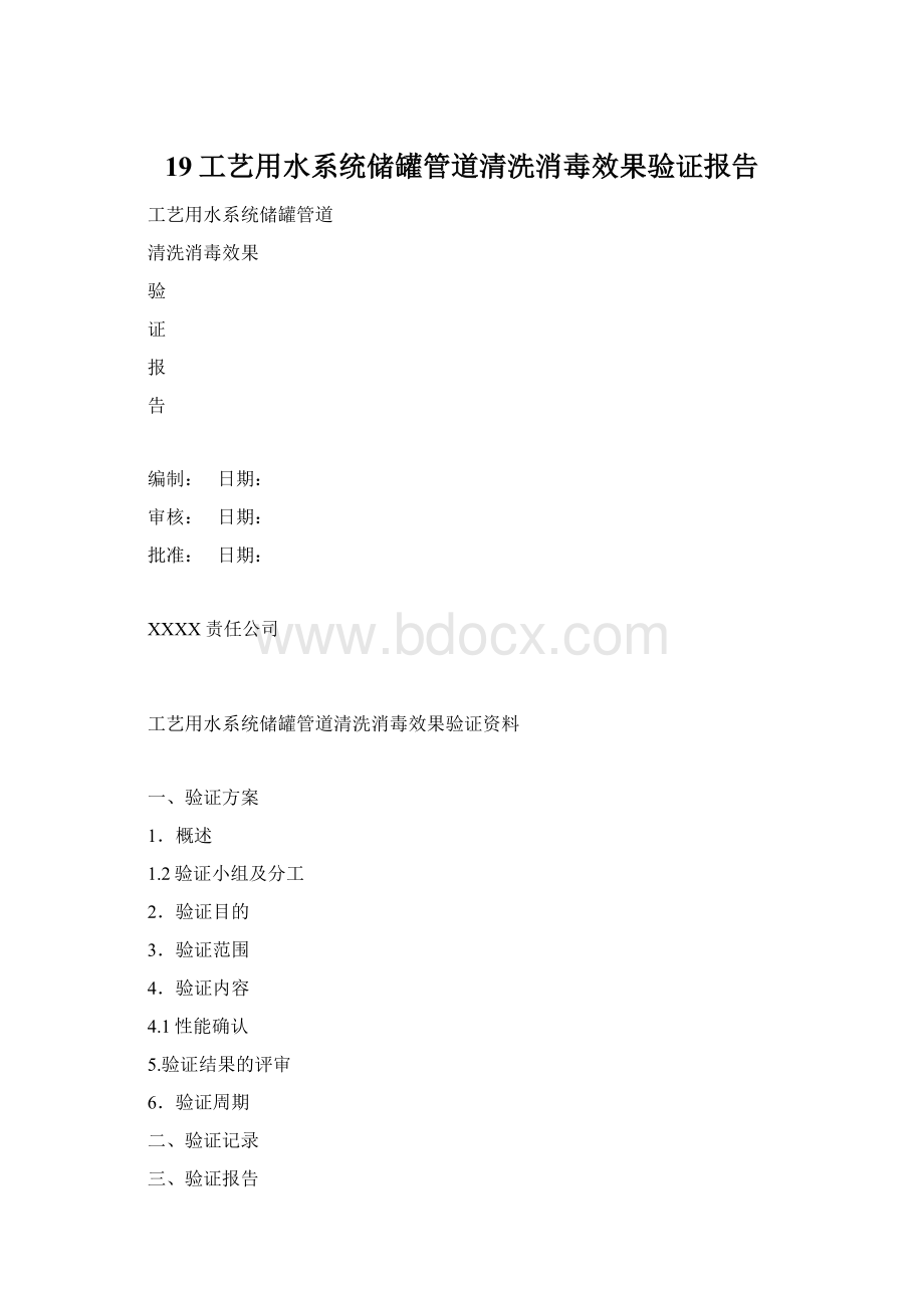 19工艺用水系统储罐管道清洗消毒效果验证报告Word下载.docx