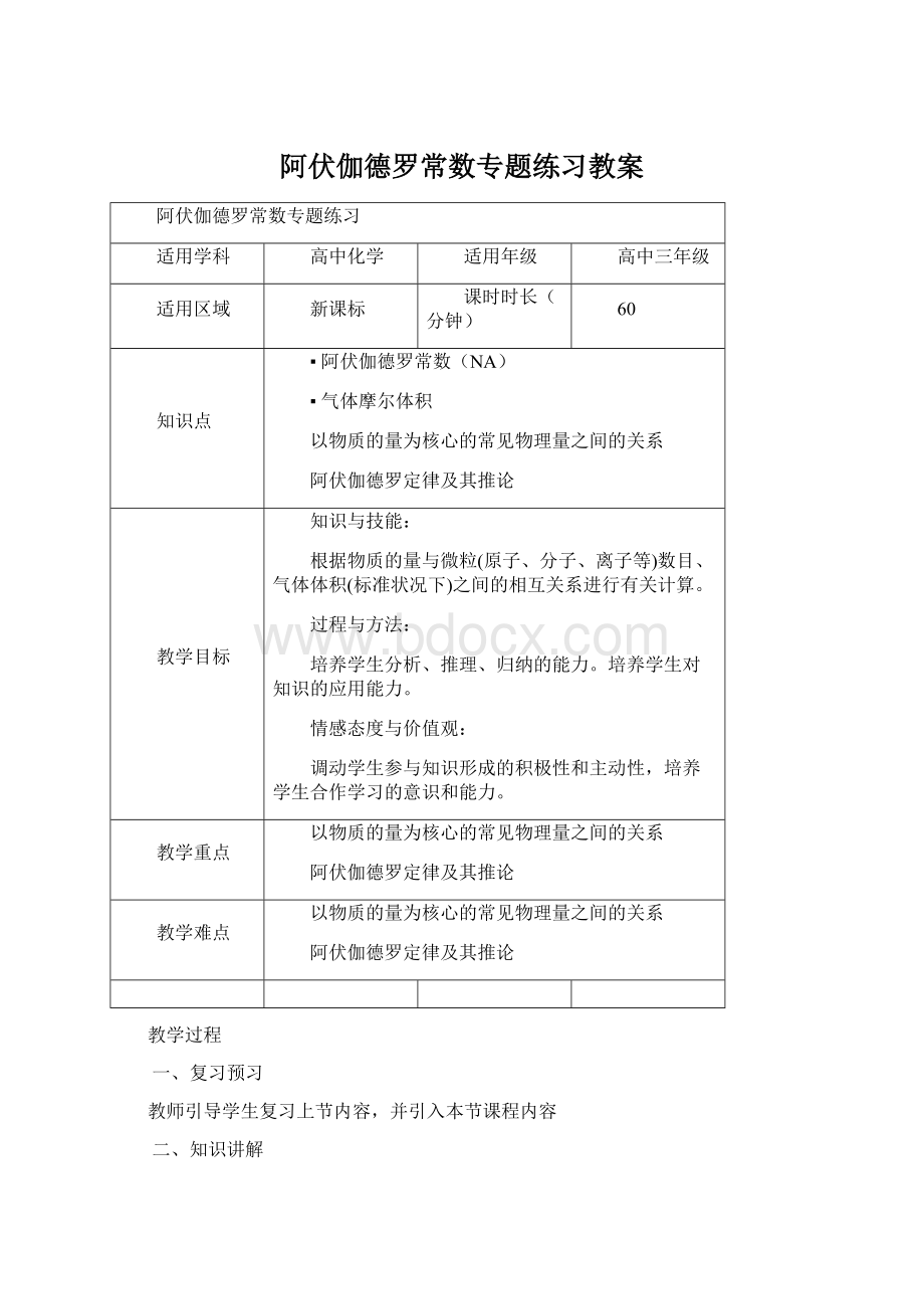 阿伏伽德罗常数专题练习教案.docx