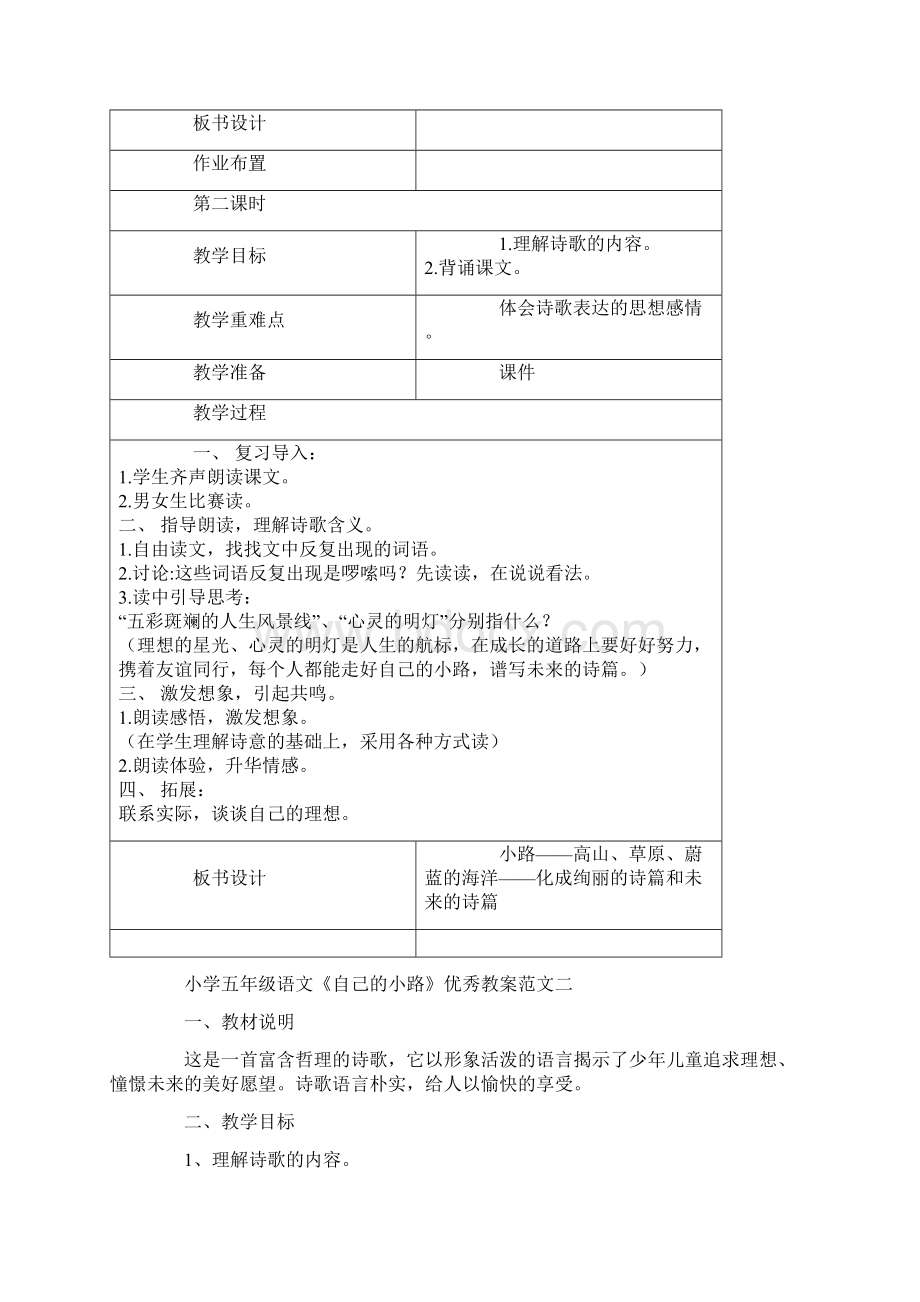 小学五年级语文《自己的小路》优秀教案范文合集.docx_第2页