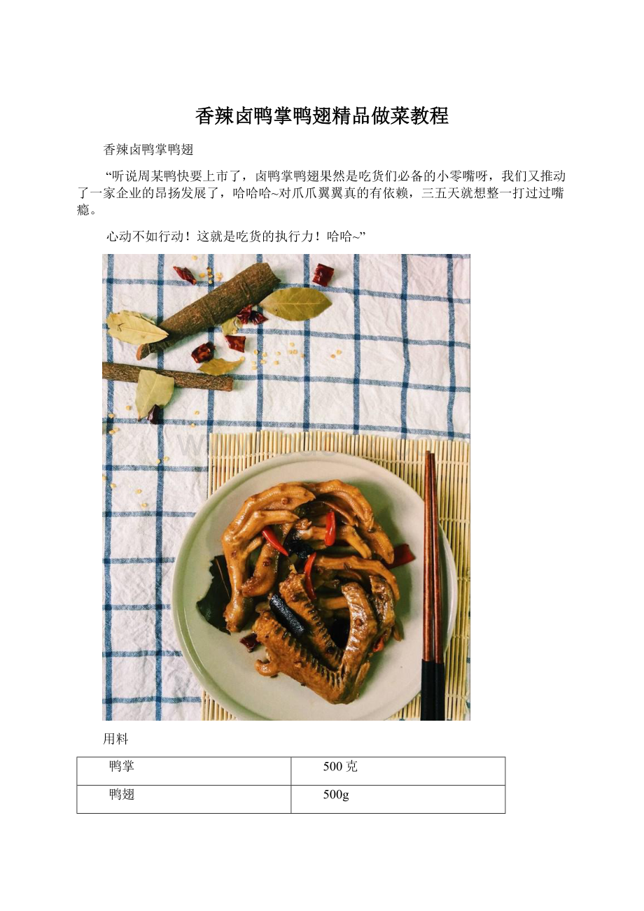 香辣卤鸭掌鸭翅精品做菜教程Word文档下载推荐.docx_第1页