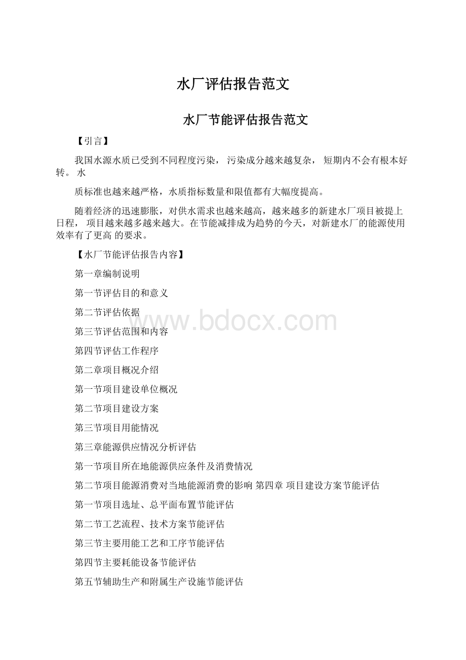 水厂评估报告范文Word文档格式.docx