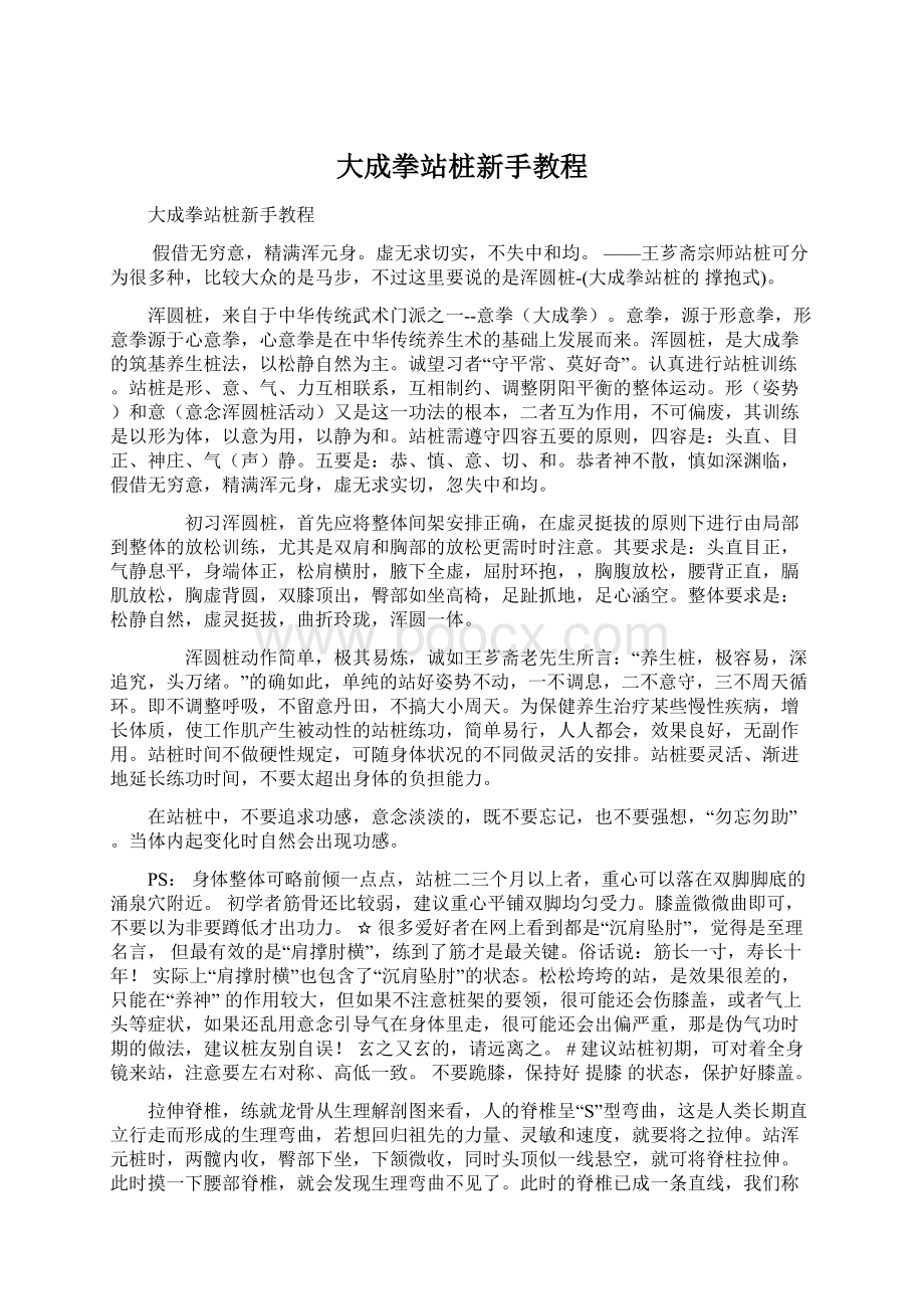 大成拳站桩新手教程Word格式.docx