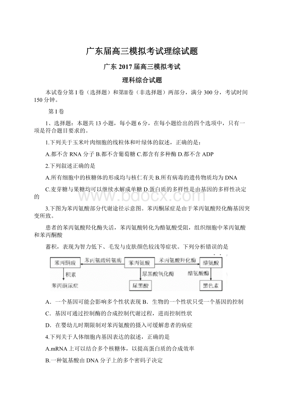 广东届高三模拟考试理综试题.docx