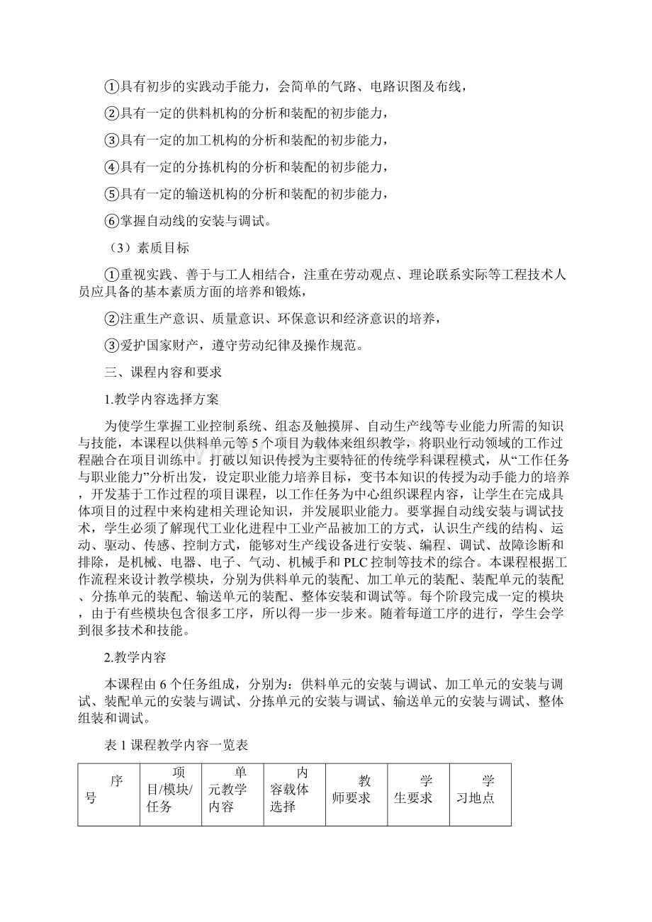 自动化生产线的安装及调试专业课程标准.docx_第3页