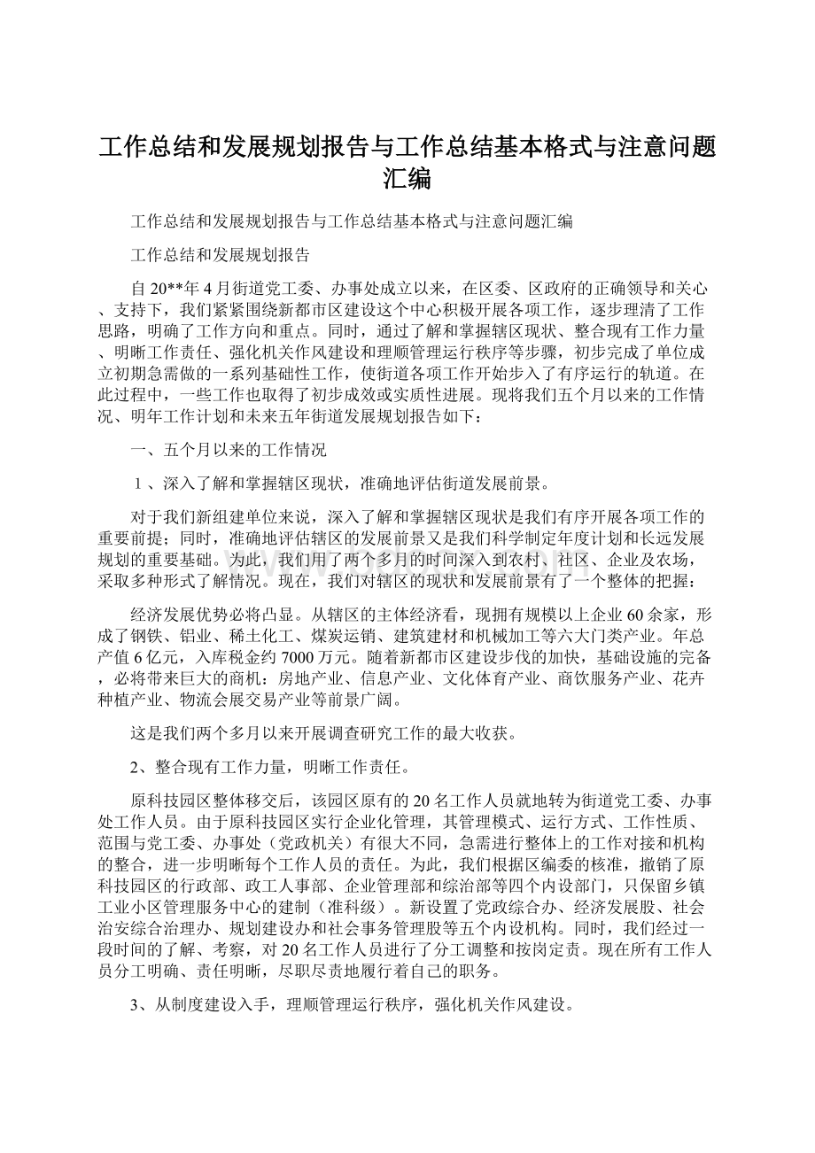 工作总结和发展规划报告与工作总结基本格式与注意问题汇编.docx