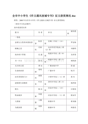 全市中小学生《作文通讯宣城专刊》征文获奖情况doc.docx