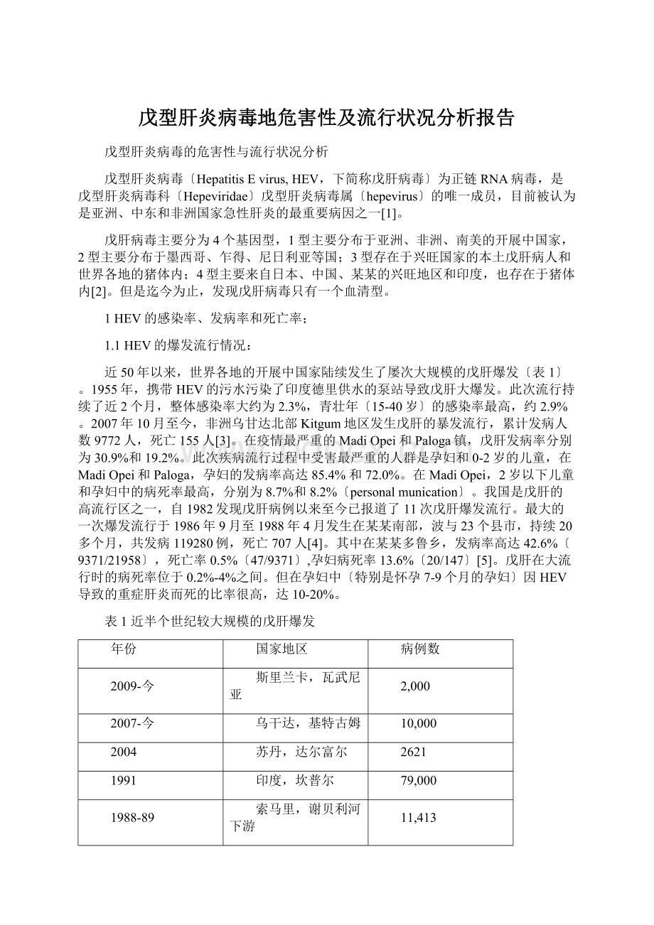 戊型肝炎病毒地危害性及流行状况分析报告Word文档下载推荐.docx_第1页