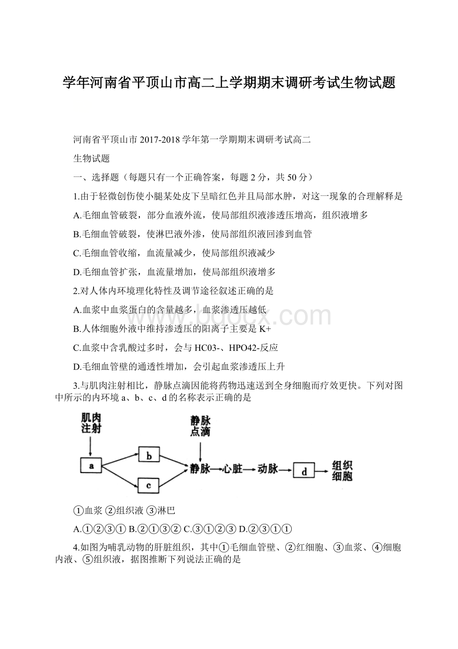 学年河南省平顶山市高二上学期期末调研考试生物试题.docx