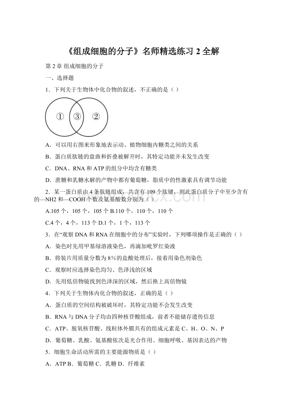 《组成细胞的分子》名师精选练习2全解Word文档下载推荐.docx