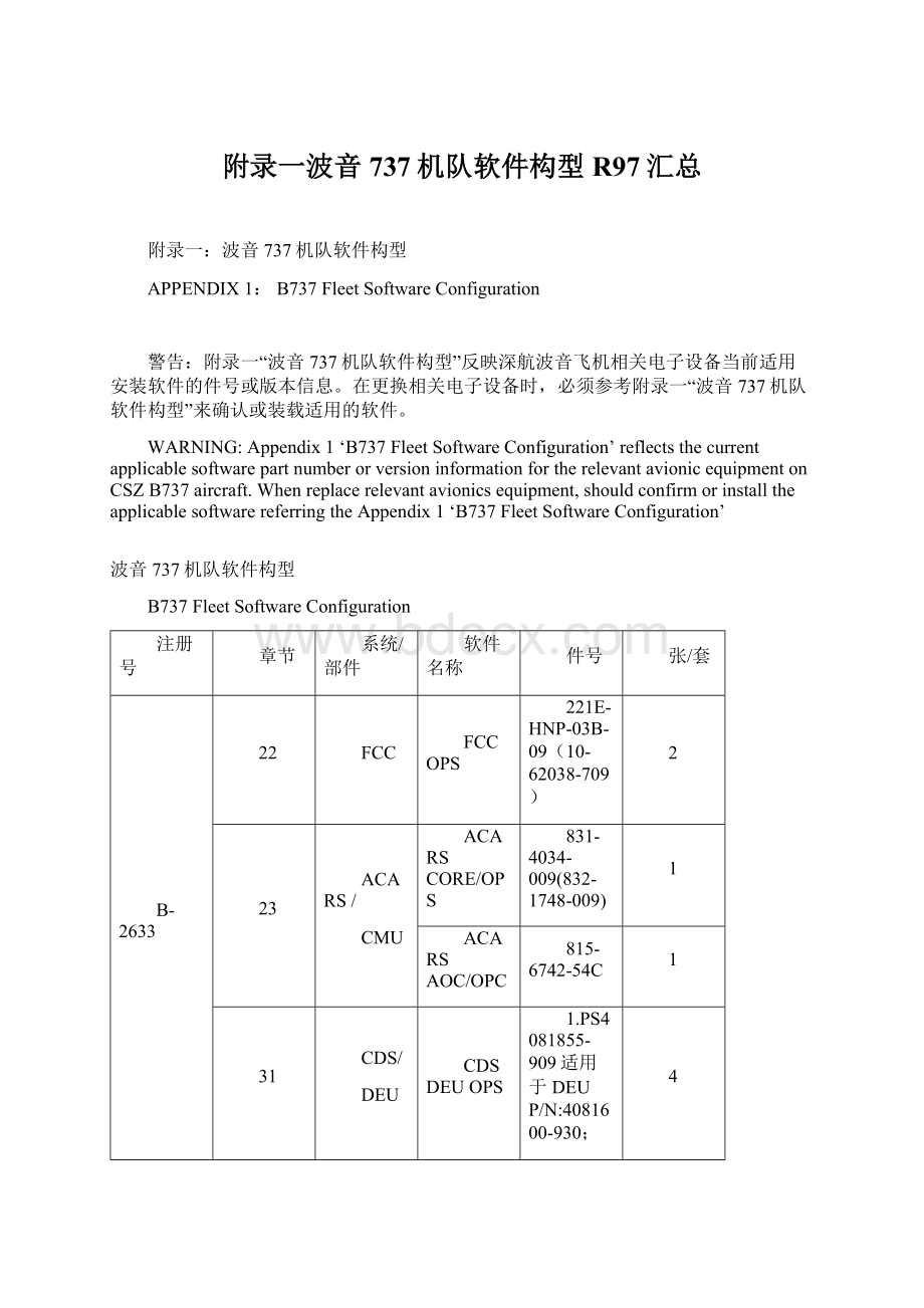 附录一波音737机队软件构型R97汇总.docx