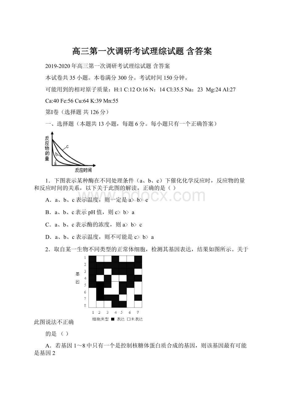 高三第一次调研考试理综试题 含答案.docx_第1页