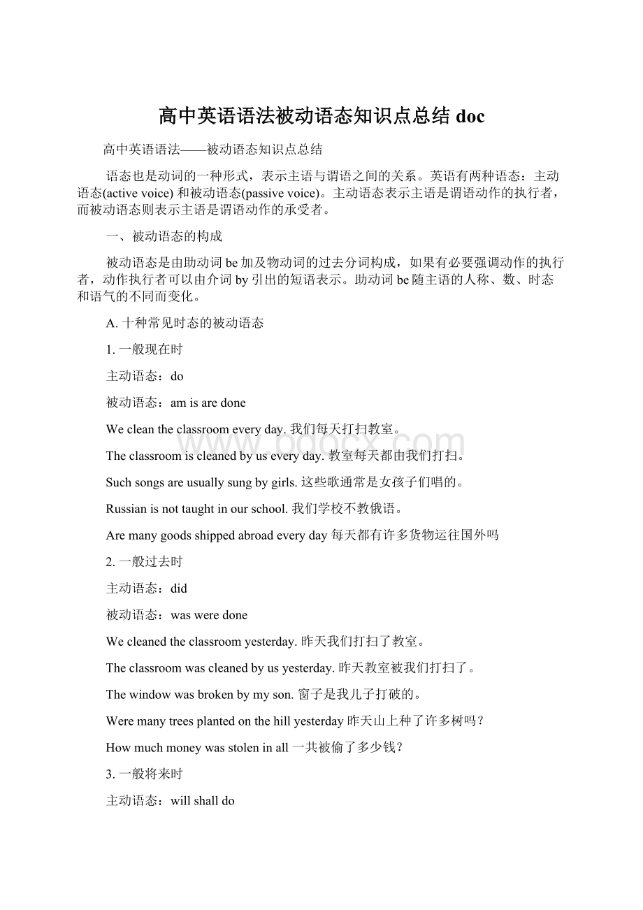 高中英语语法被动语态知识点总结doc.docx