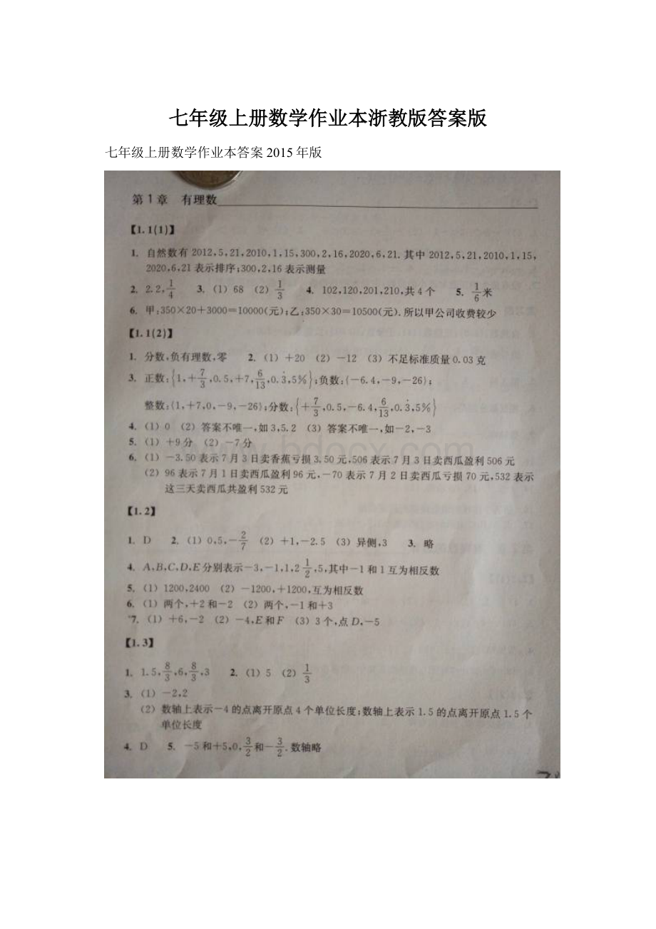 七年级上册数学作业本浙教版答案版.docx_第1页